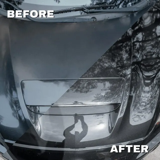 Before and after comparison of an exterior vehicle wash